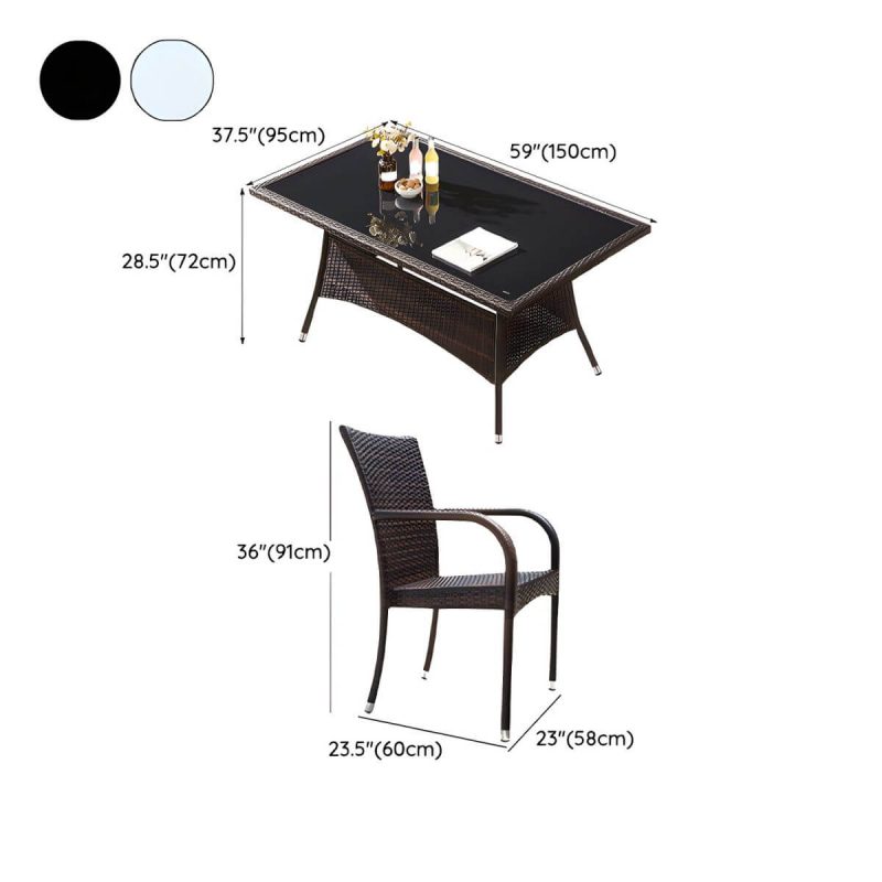 "Dimension of Modern Style Dining Set Glass Top 5/7 Pieces Water Resistant Dining Set - Table & Chair(s) 6 Rectangular Black"