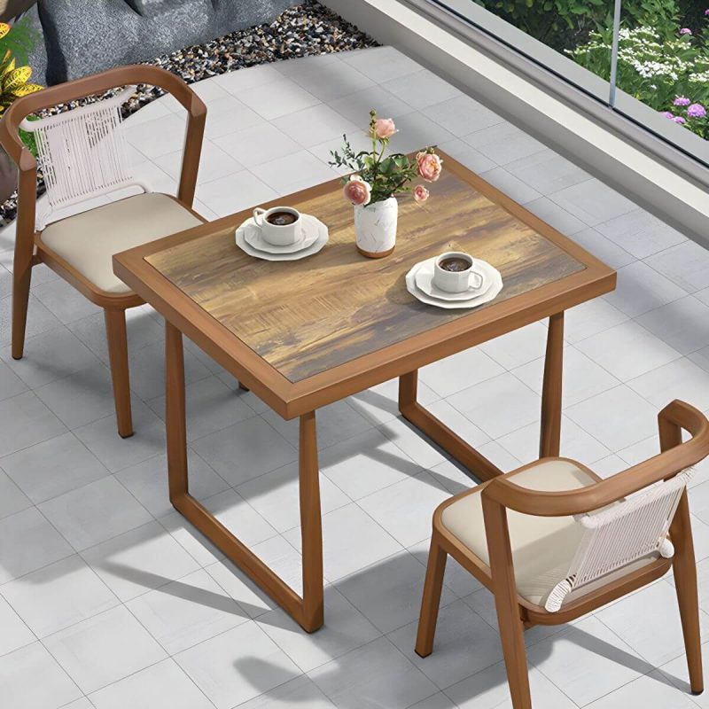 "Wood and Metal Patio Table Wood-Like Rectangle/Square in Brown/White - Brown 35"L x 28"W x 29"H Table Only"