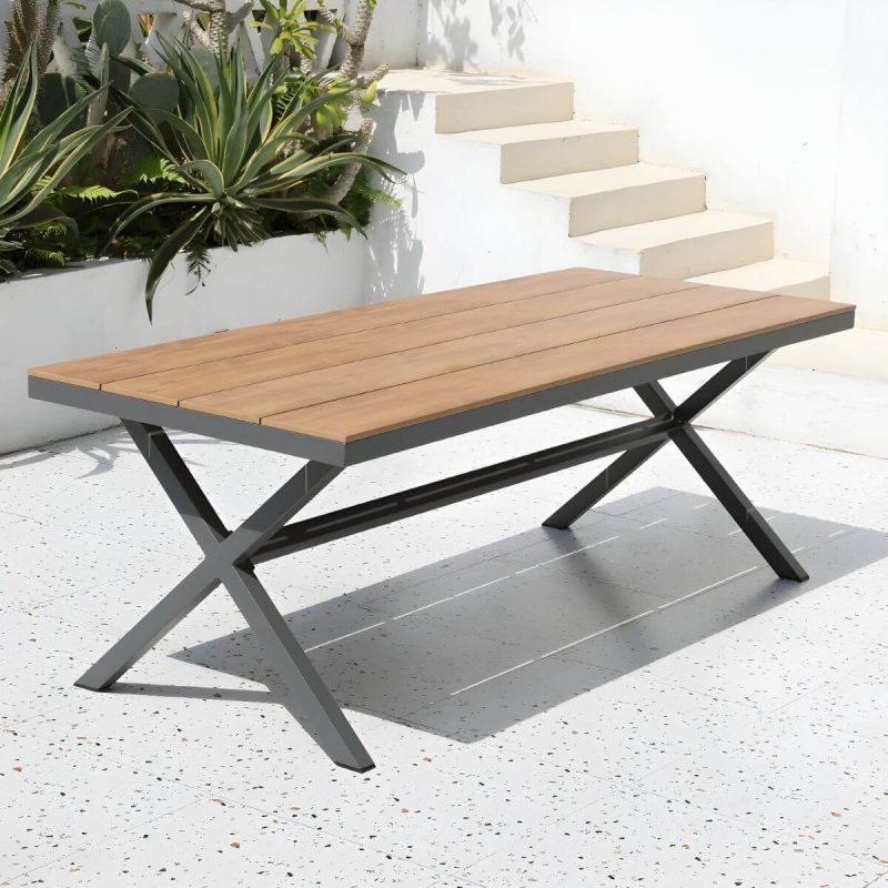 "Modern Metal Patio Table without Umbrella Hole - Black Frame, Non-extendable - Table Only 87"L x 35"W x 29"H"