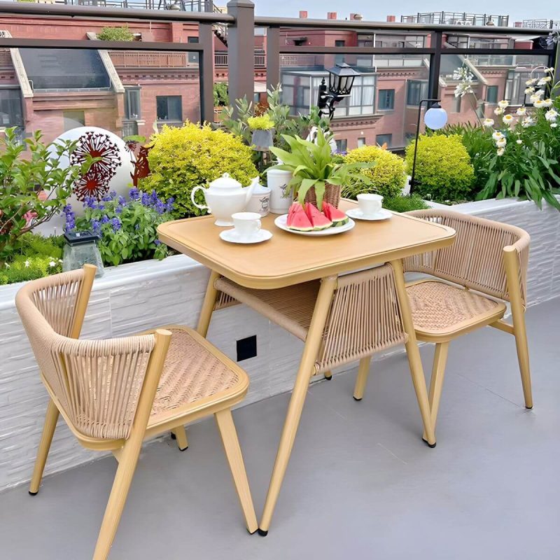 "Modern Rectangle Courtyard Table Yellow Aluminum Frame Outdoor Table - Table Only"