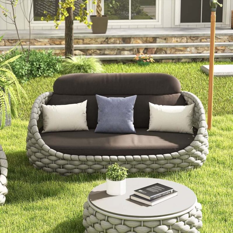 "3 Seater Woven Outdoor Sofa Patio Couch in Gray Cushion & Pillow Included"