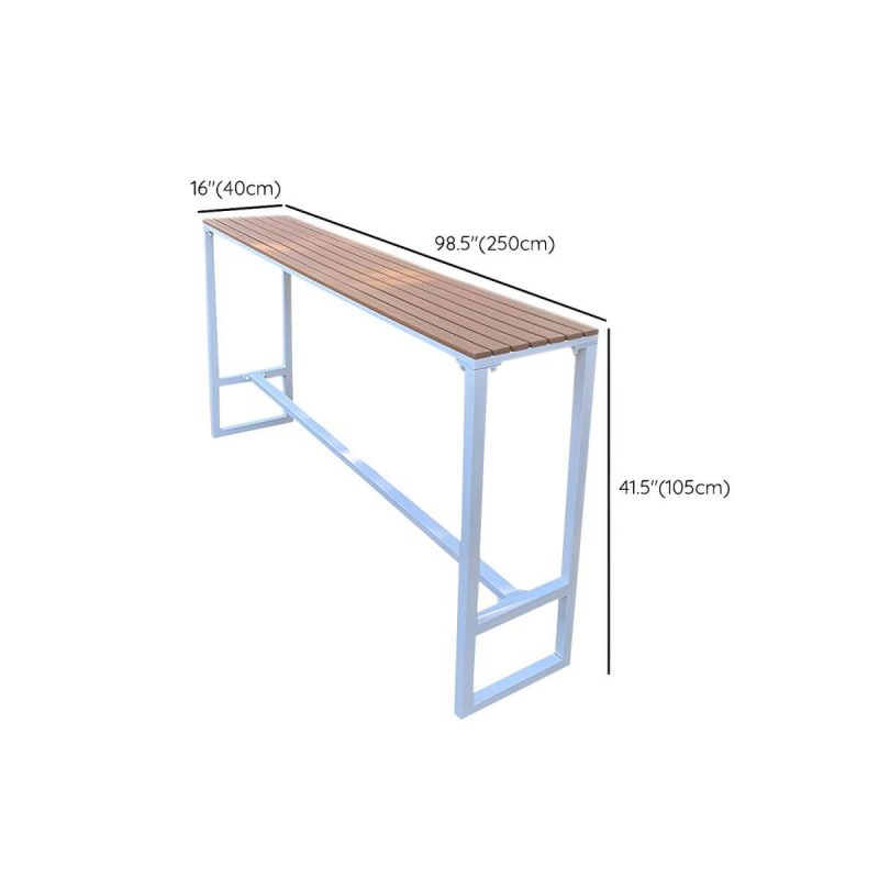 "Dimension of Manufactured Wood Water Resistant Patio Table Industrial Rectangle Bar Table in Brown - 98.4"L x 15.7"W x 41.3"H Table Only"
