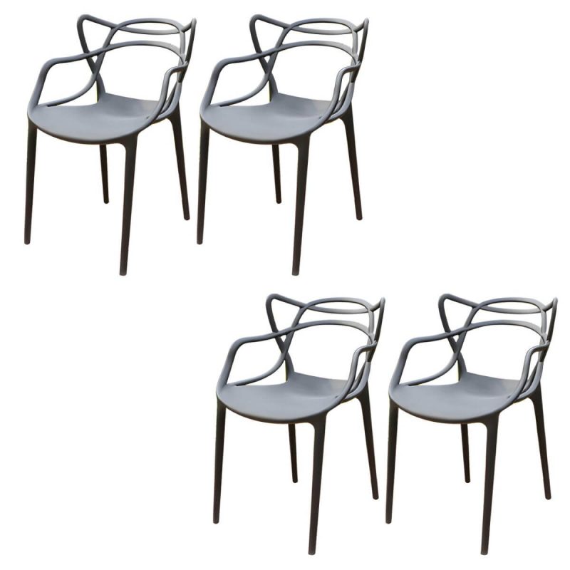 "Stacking Dining Armchair Contemporary Plastic Patio Arm Chair - 20"L x 20"W x 33"H 4 Piece Set"