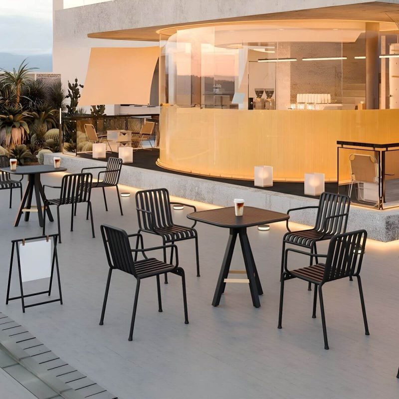 "Contemporary Style Patio Dining Table with Metal Legs for Patio Dining - Black 27.6"L x 27.6"W x 29.5"H Table Table Only"