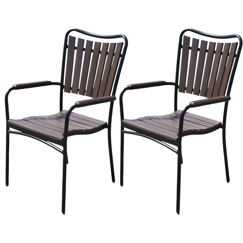 "Traditional Dining Armchair Open Back Outdoors Dining Chairs in Brown - 22"L x 25"W x 37"H 2 Piece Set"