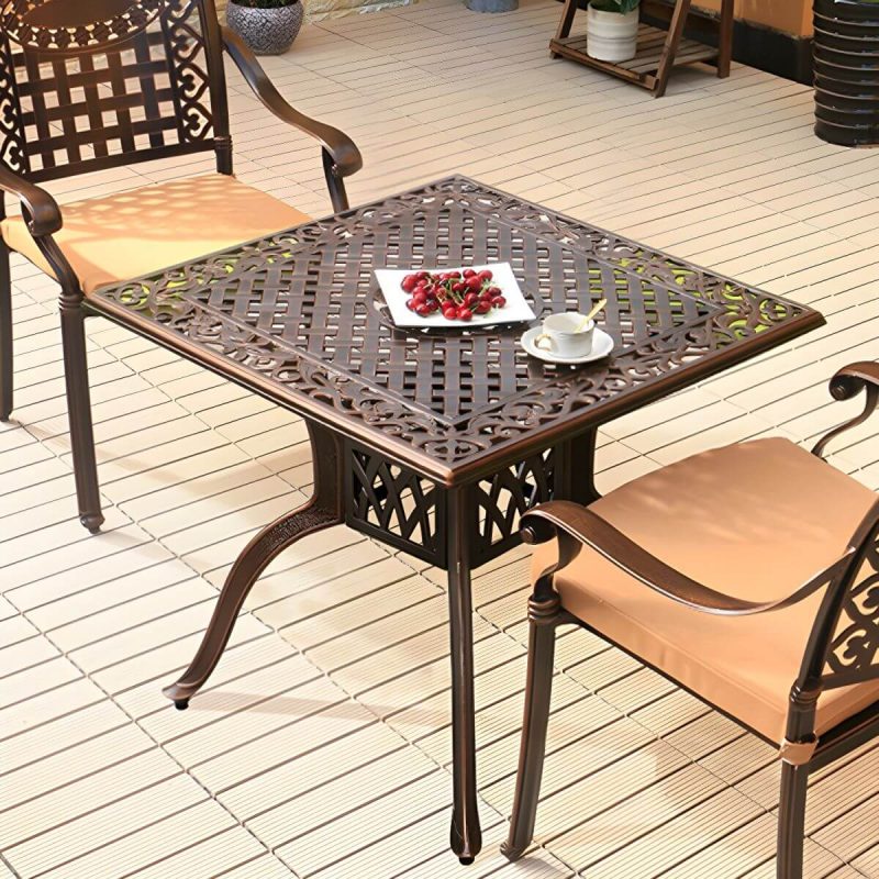 "Aluminum Outdoor Patio Table Industrial UV Resistant Patio Table - Table Only 31.5"L x 31.5"W x 28.7"H Dark Brown"