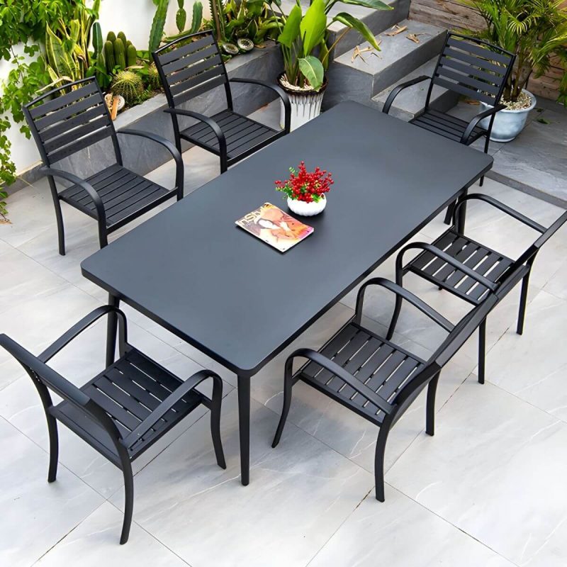 "Black Modern Courtyard Dining Chairs Waterproof and Sun Proof for Outdoor - Black"