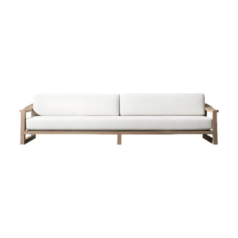 "Modern White Wood Sofa - Waterproof and UV Resistant with Cushions - 4-Seater Sofa"