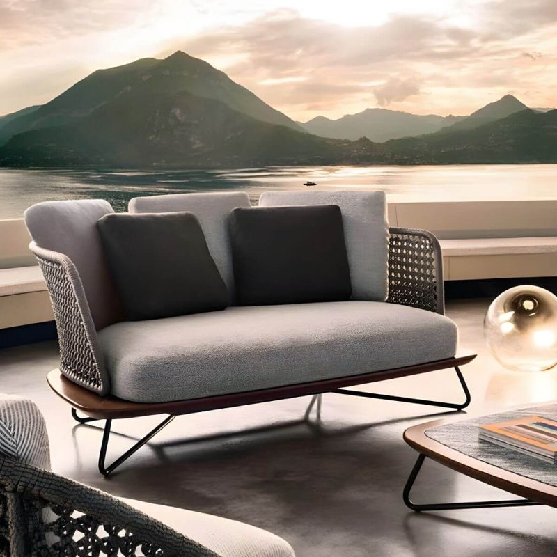 "Modern Black Metal Modular Design Sofa with Waterproof Cushions - 2-Seater Sofa"