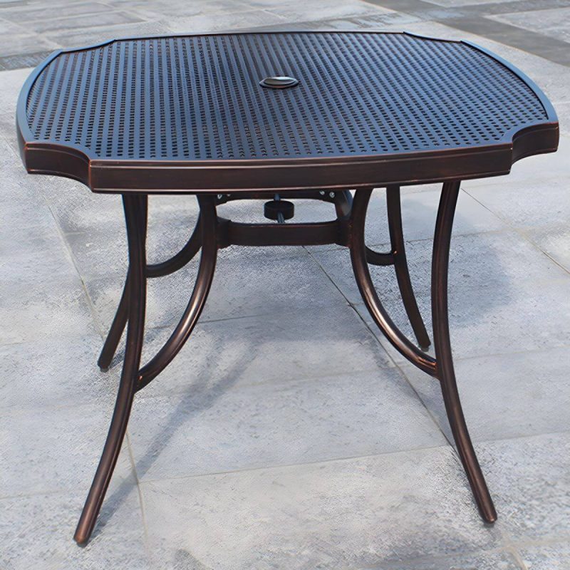 "Aluminum Outdoor Patio Table Industrial UV Resistant Patio Table - Table Only 35.4"L x 35.4"W x 28.3"H Brown-Black"