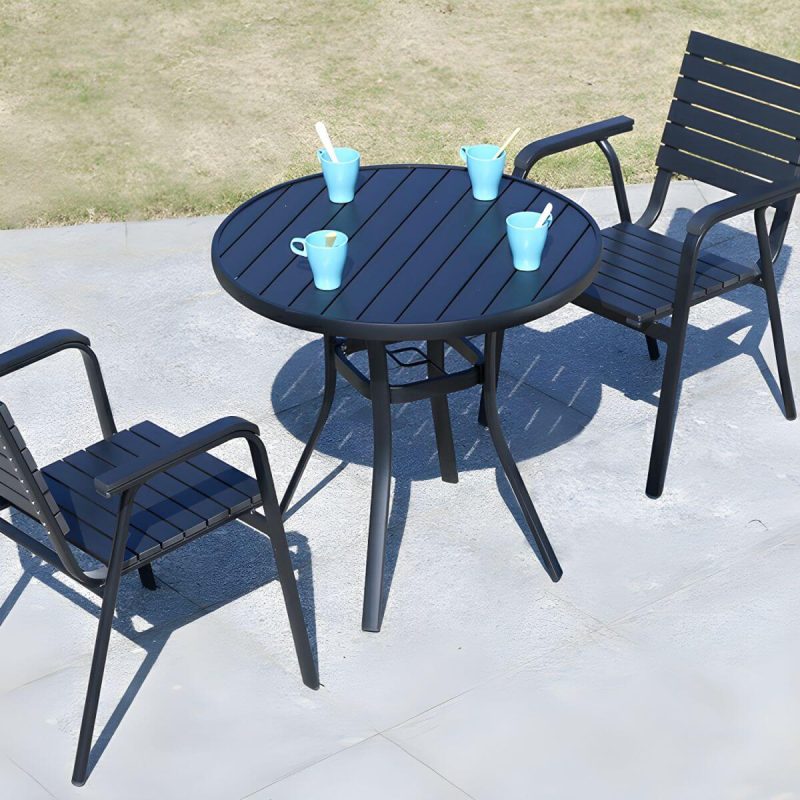 "Contemporary Wood Dining Table Set with Black Chairs for Courtyard - Table & Chair(s) 31.5"L x 31.5"W x 28.3"H 2"