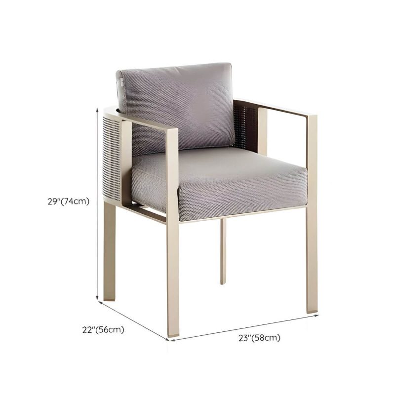 "Dimension of Modern Gold Metal Arm Chair for Patio Dining with Rust Resistant Features and Brown Upholstery - Brown 1 Piece"