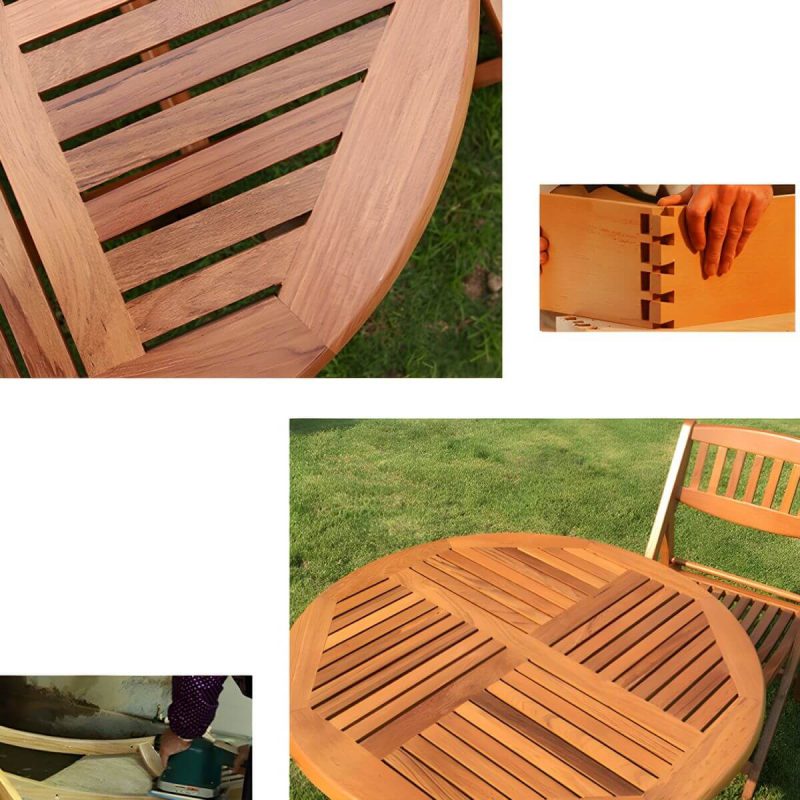 "Brown Patio Table Solid Wood Contemporary Style in Round Shape - 23.6"L x 23.6"W x 22"H Table Only"