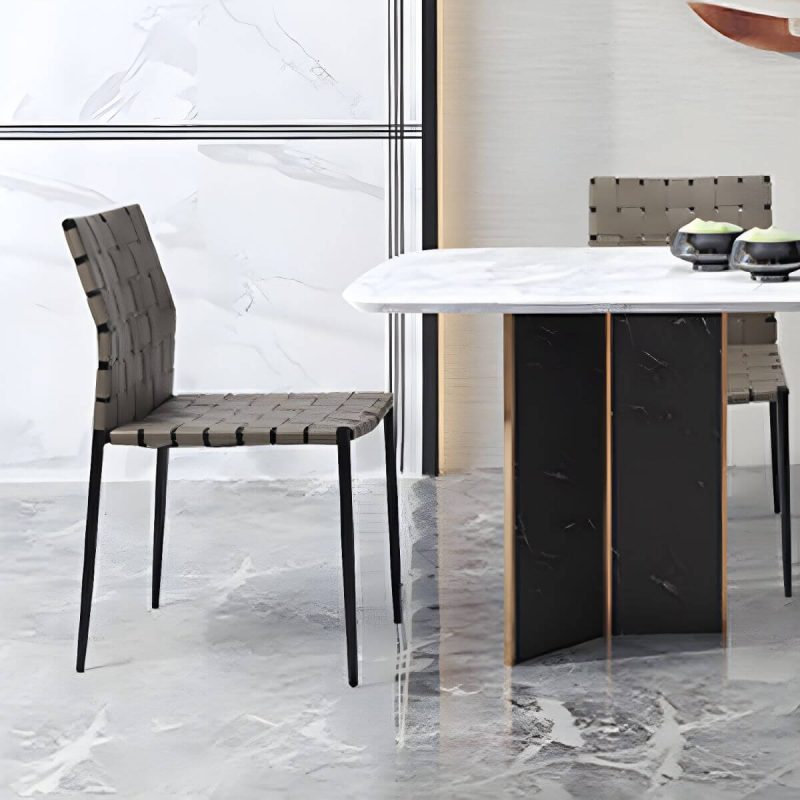 "Tropical Dining Side Chair Metal and Faux Leather Indoor-Outdoor Chair - Grey 1 Piece"
