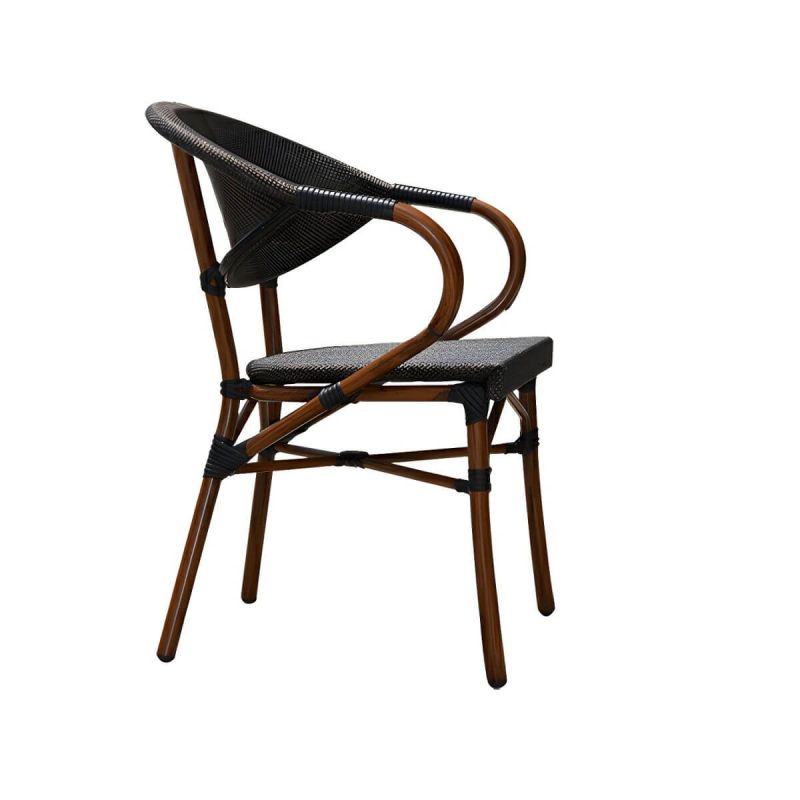 "Modern Brown Wicker/Rattan Patio Dining Set with Stackable Chairs, Metal Table Base - Table & Chair(s) 27.6"L x 27.6"W x 28.7"H 4"