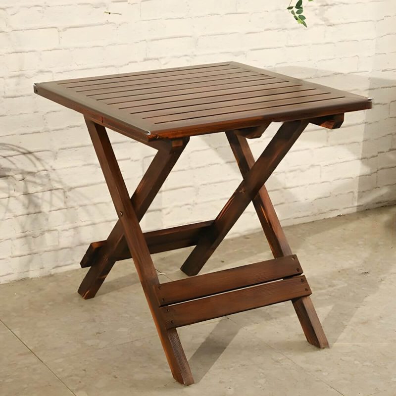 "Modern Style Square Shape Foldable Courtyard Coffee Table Wooden in Dark Wood Color - Table Only"