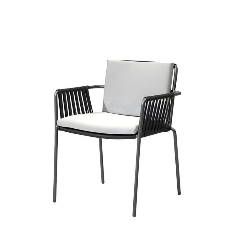 "Modern Dining Armchair with Cushions and Arm Water Resistant - Black 1 Piece Rope"