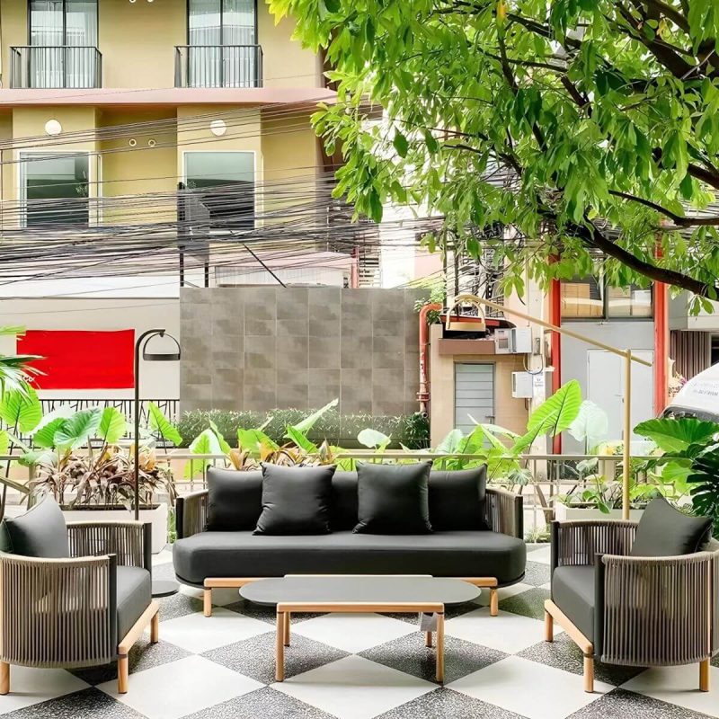 "Modern Symmetrical Black Wood Frame Sofa with Waterproof Cushions Included - 1-Seater Sofa"