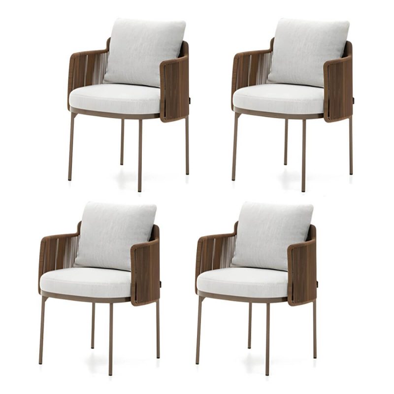 "Metallic Matte Finish Patio Chair Assembled Mid-century Modern with Arms - 4 Piece Set Aluminium Alloy"