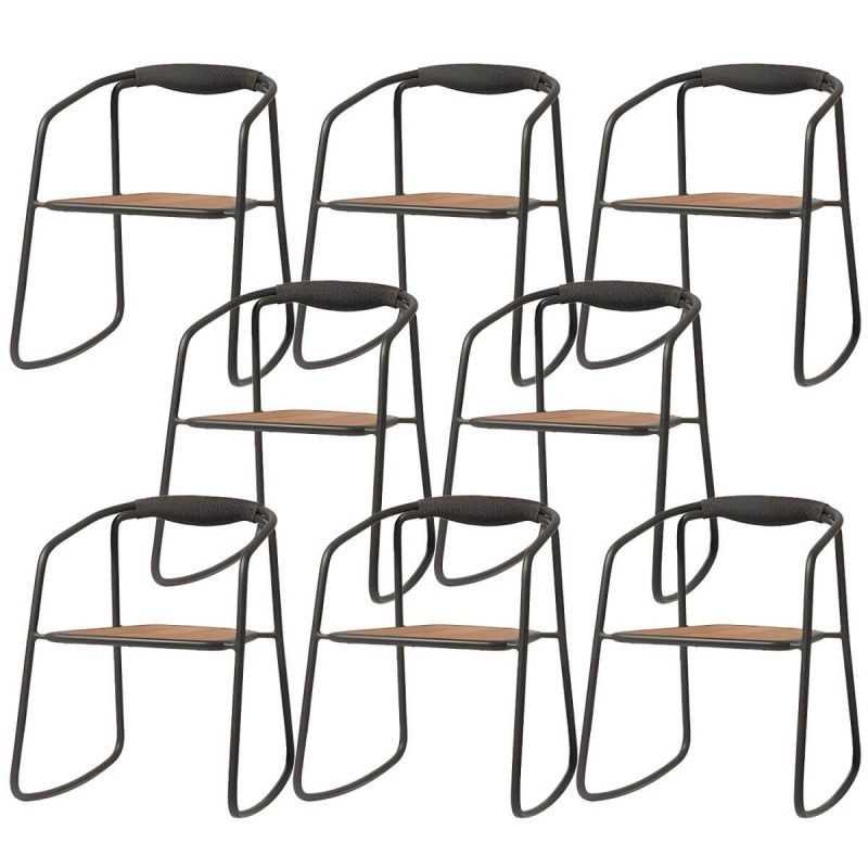 "Farmhouse Aluminum With Arm Open Back Stacking Patio Dining Chair - 8 Piece Set Black Ash"
