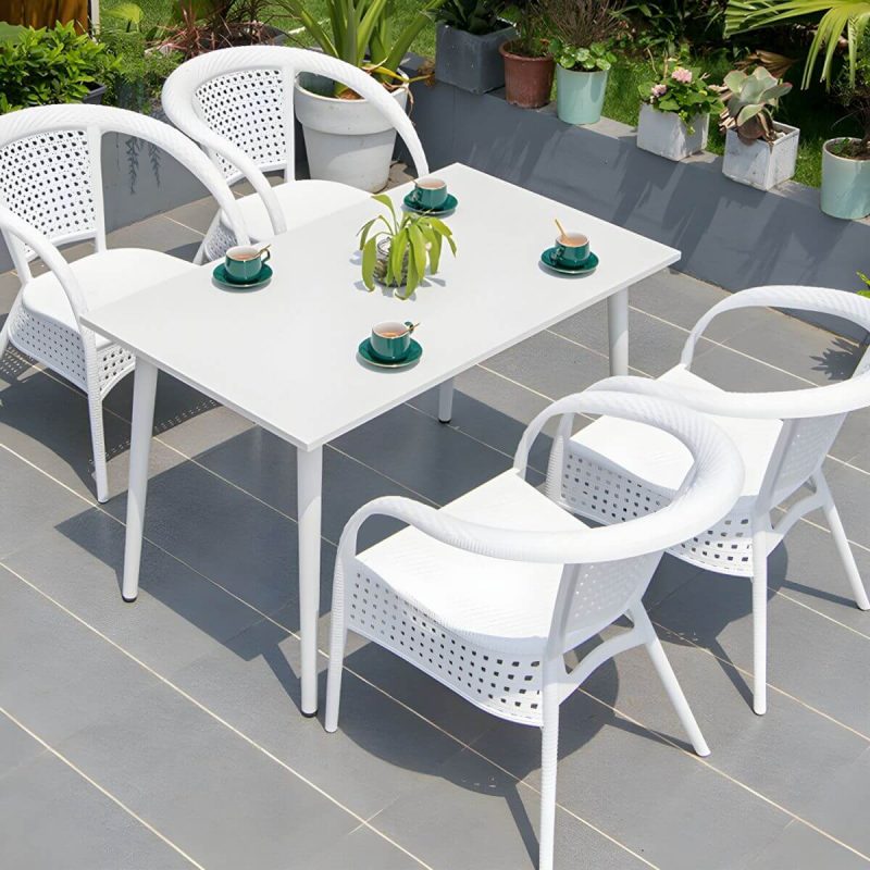 "Contemporary White Metal Dining Table Furniture Set with Chairs for Courtyard - Table & Chair(s) 47"L x 28"W x 28"H 4"