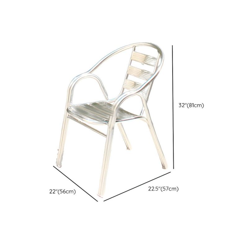"Dimension of Silver Modern Armchair Metal Stacking Dining Chairs with Arm - White-Silver 2 Piece Set"