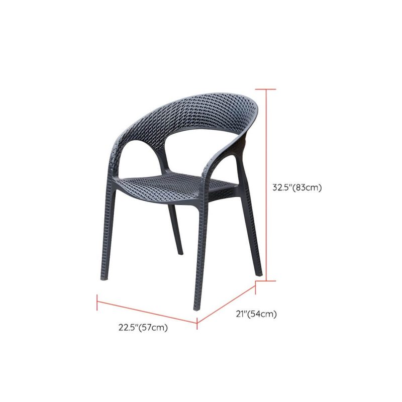 "Dimension of Contemporary Black Plastic Outdoor Bistro Chairs with Arms and 4 Legs - 2 Piece Set"