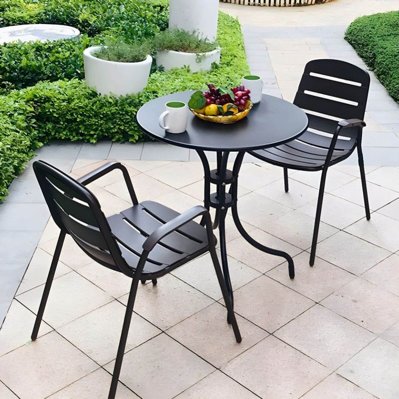 "Modern Black Metal Arm Chair with Stackable Design and Waterproof Durability - 4 Piece Set"