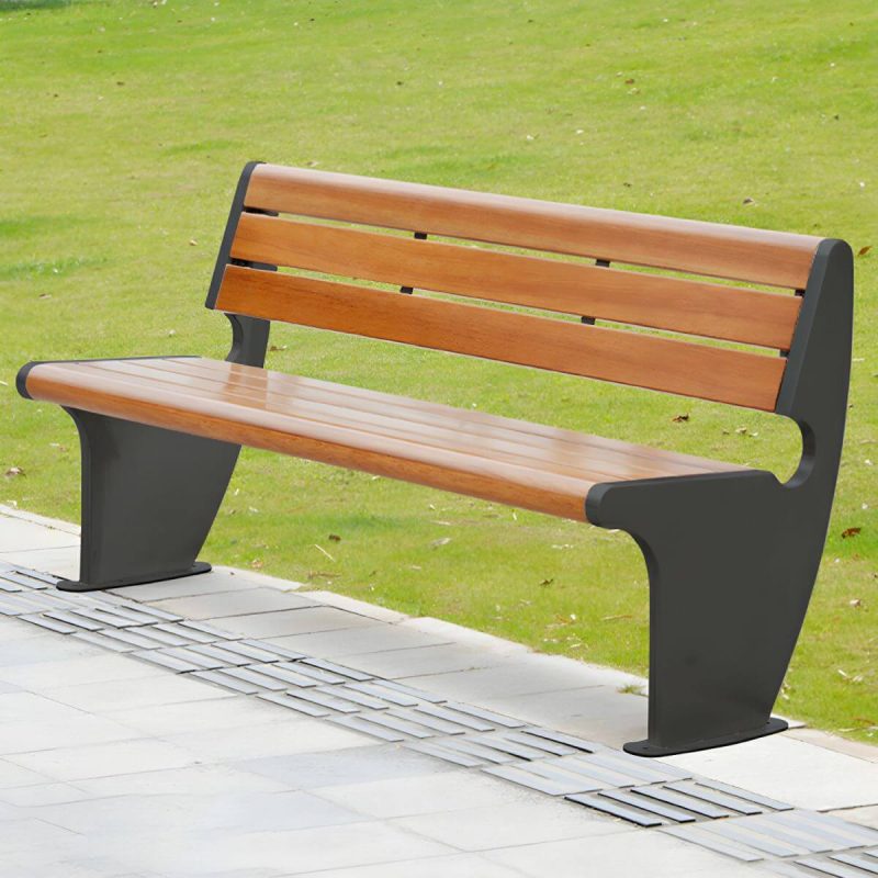 "Modern Metal Park Bench with Mildew Resistant Steel Seating, Brown Color, and Long Seat Length - Black 180 x 60 x 80 cm"