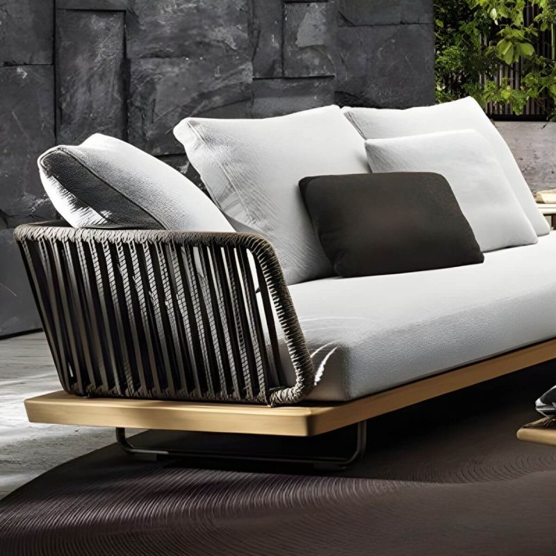 "Tropical Patio Sofa Wood With Cushions Beige Fabric Water Resistant Outdoor Patio Sofa - 64"L x 31"W x 32"H"