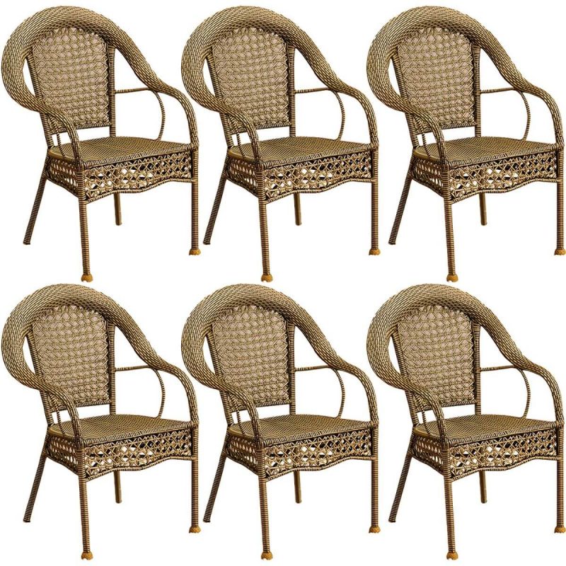 "Modern Metal Frame Stacking Dining Chair with Arm Water Resistant - Gold 6 Piece Set"