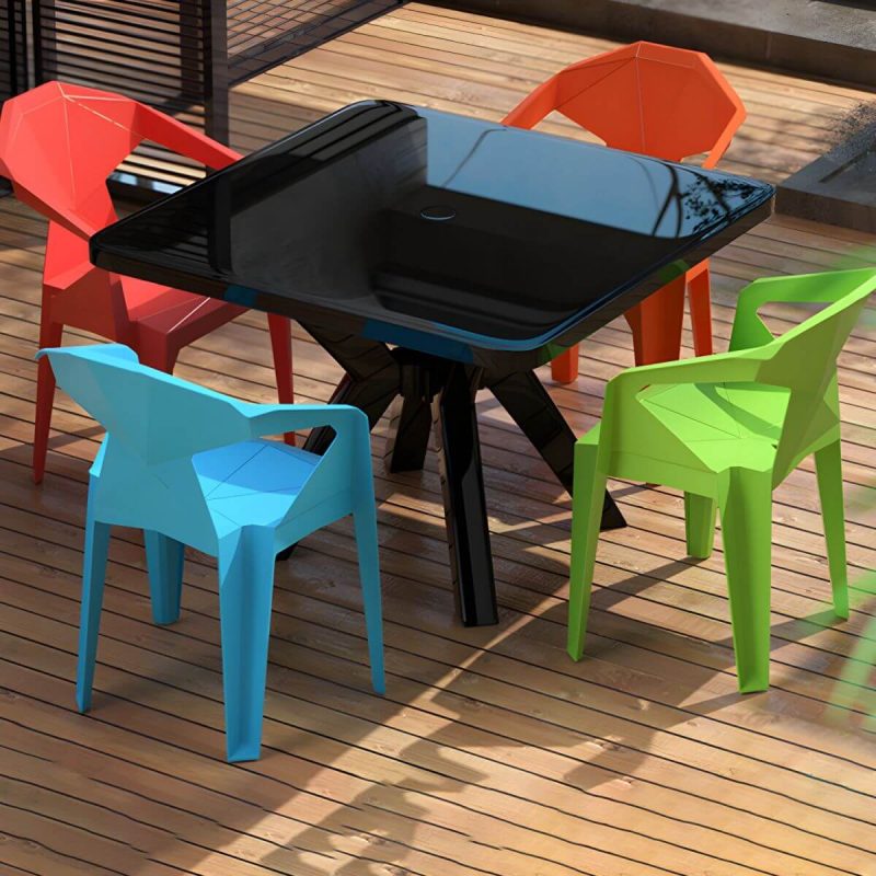"Plastic Garden Table Modern Simple Household Food Stall Dining Table - Blue Round Table Only"