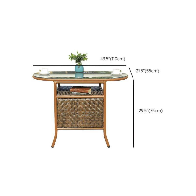 "Dimension of Oval Metal Patio Table Contemporary Style Water Resistant in Brown - 43"L x 22"W x 29.5"H"