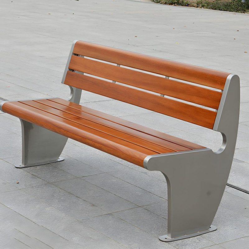 "Modern Metal Park Bench with Mildew Resistant Steel Seating, Brown Color, and Long Seat Length - Silver 180 x 60 x 80 cm"