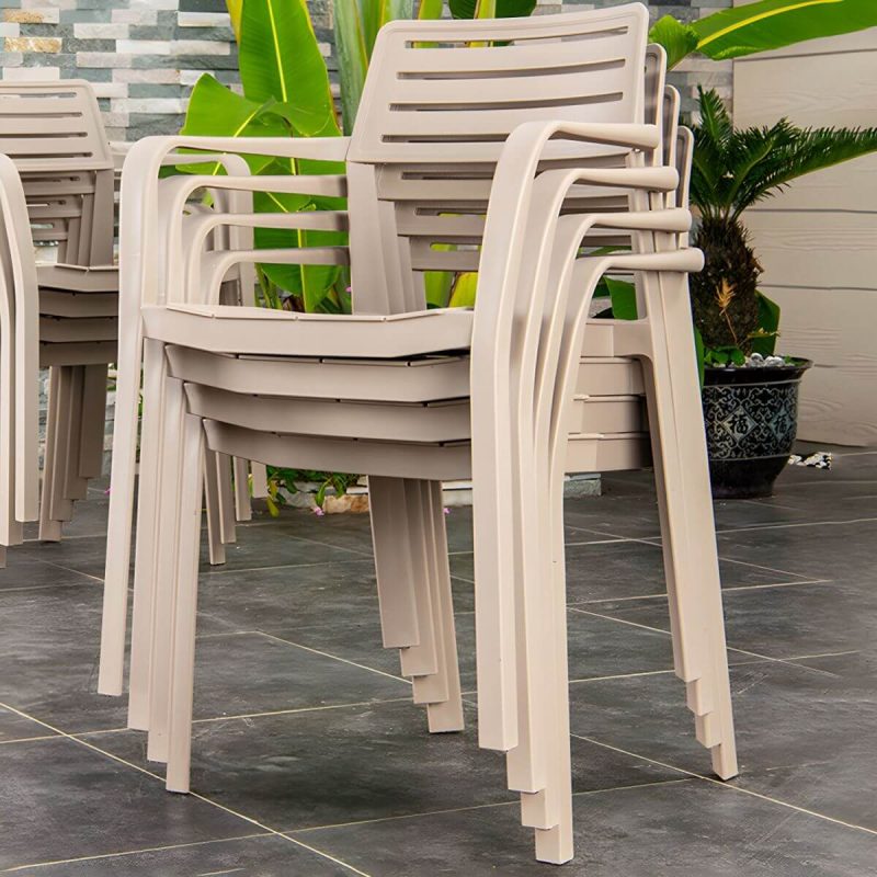 "Metal Dining Side Chair Stacking Outdoor Bistro Chairs with Arm - 4 Piece Set"