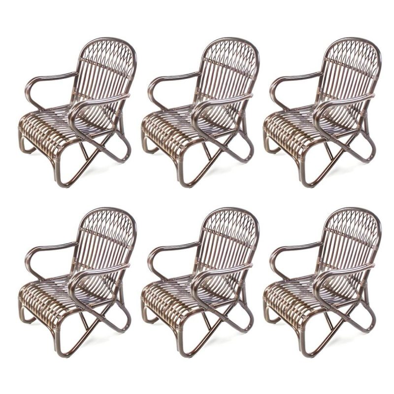 "Matte Finish Tropical Patio Chair Assembled Wicker with Arms - Nut-Brown 6 Piece Set"
