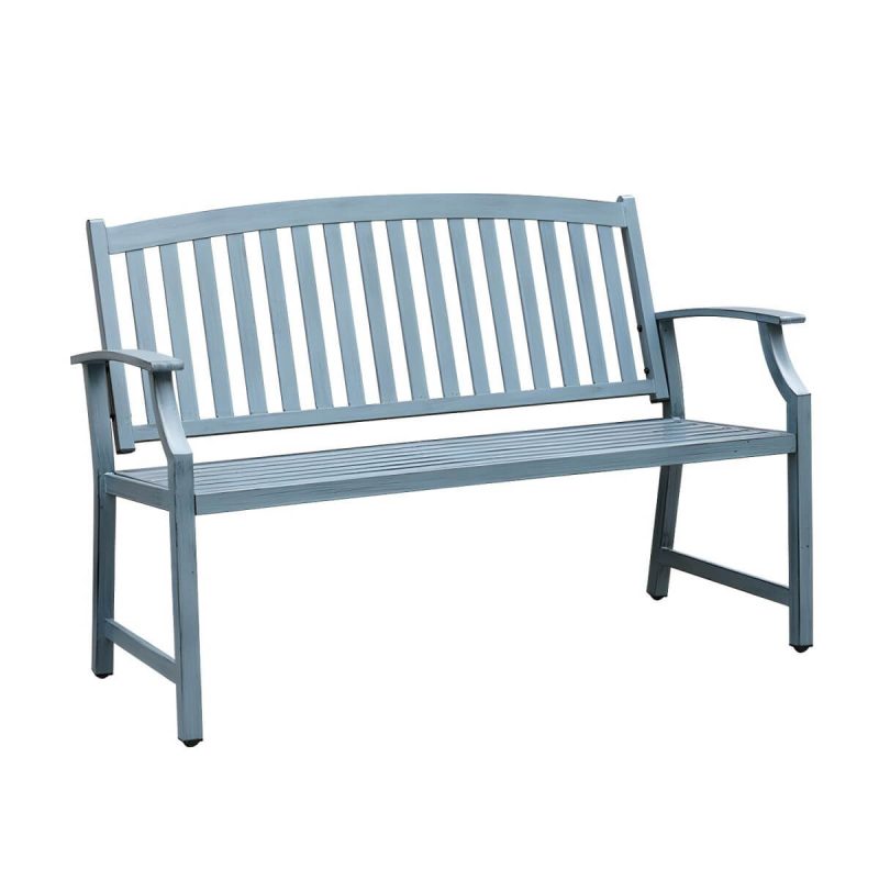 "Modern Metal Park Bench with Waterproof Durability, Water Resistant and Curved Arms - Gray Blue"