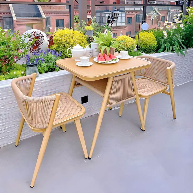 "Modern Rectangle Courtyard Table Yellow Aluminum Frame Outdoor Table - Table Only"