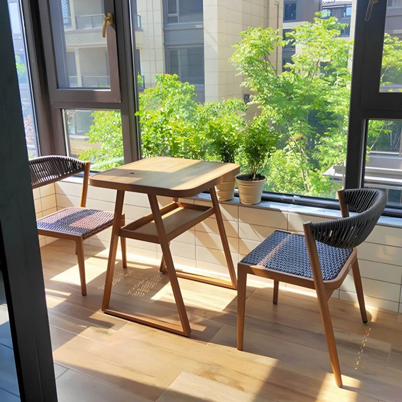 "Modern Style Dining Set Square Metal 1/3 Pcs Dining Table Set - Table & Chair(s) 23.6"L x 23.6"W x 29.5"H 2 Natural"