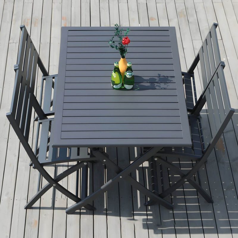 "Metal Modern Folding Patio Dining Set with Strap Back Chairs - Table & Chair(s) 27.6"L x 27.6"W x 28.3"H 2 Champagne"