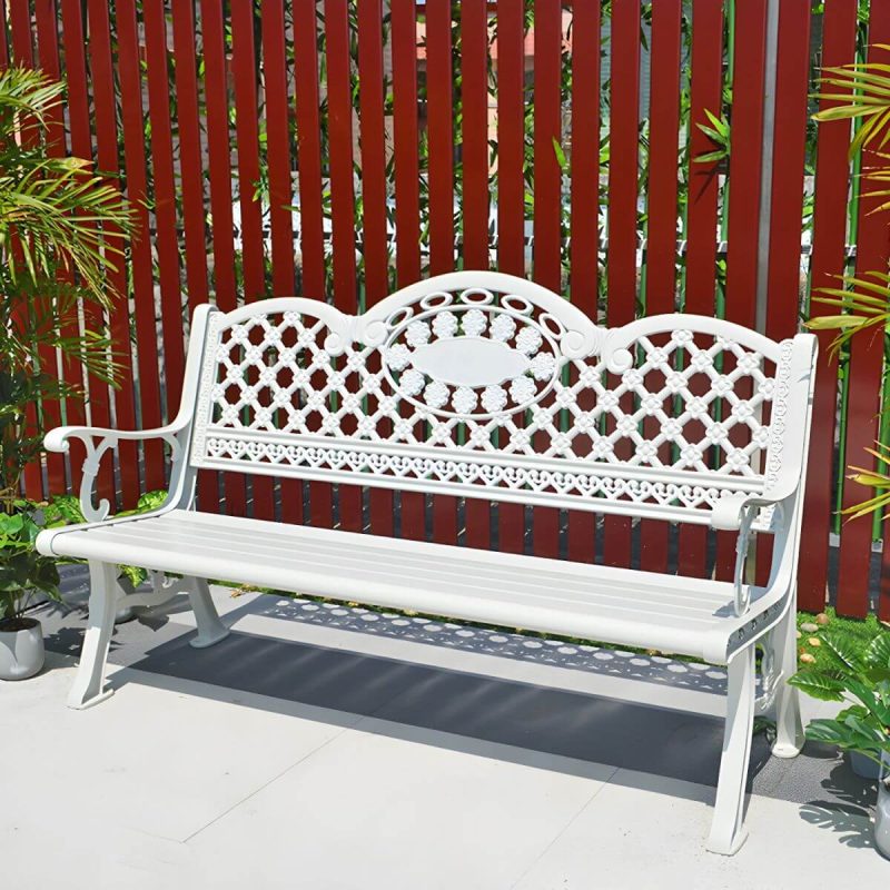 "Contemporary Accent Bench with Legs Water Resistant for Outdoor - White 59"L x 24"W x 34"H"