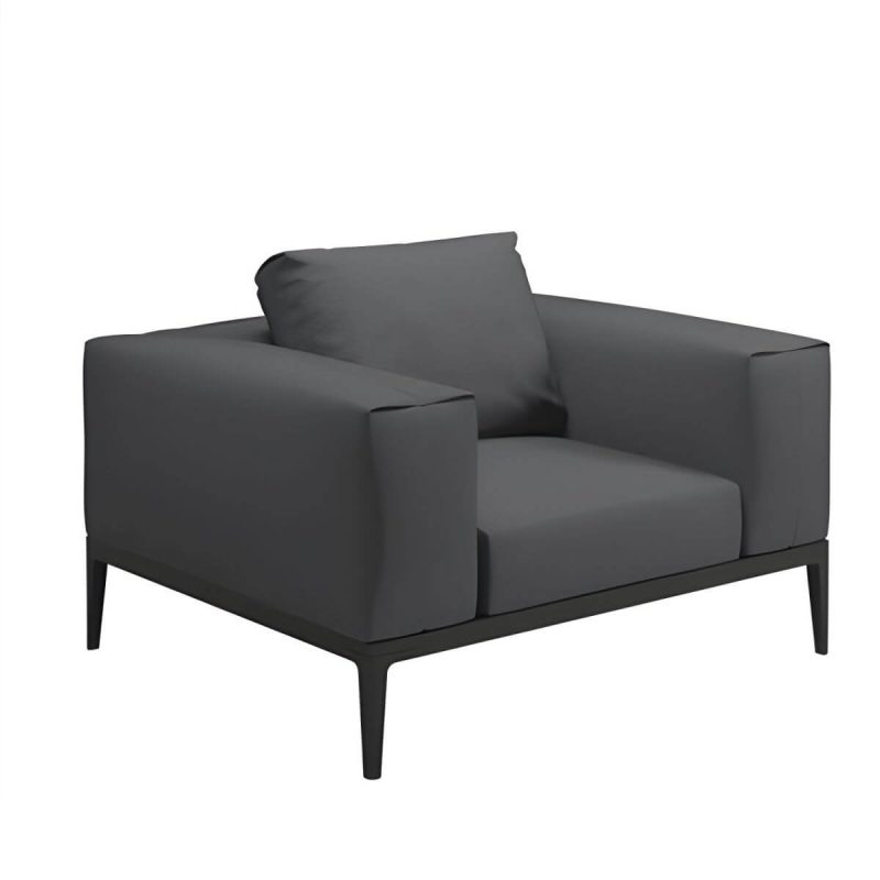 "Fade Resistant Black Metal Framed Patio Sofa with Cushions & Pillow (Modern Gray) - Single Corner Sofa"