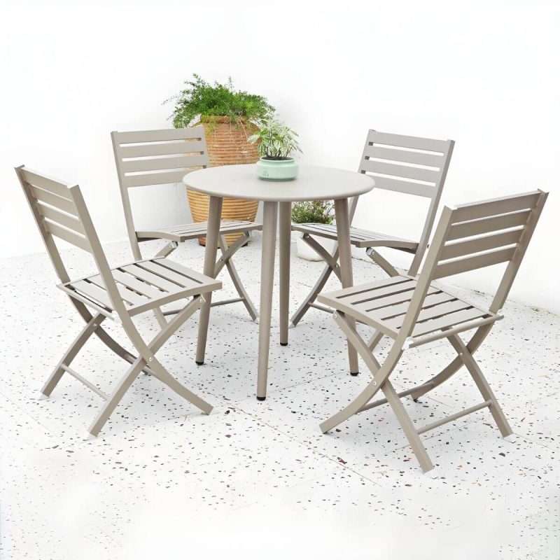 "Metal Modern Folding Patio Dining Set with Strap Back Chairs - Table & Chair(s) 27.6"L x 27.6"W x 28.3"H 4 Champagne"