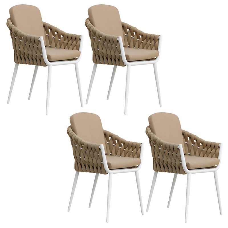 "Contemporary Outdoors Dining Chairs with Removable Water Repellent Finish Cushion - Coffee 4 Piece Set"