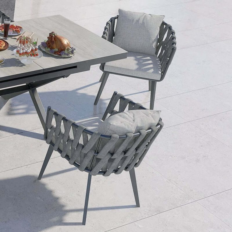 "Set of 2 Hand Woven Rope Outdoor Patio Dining Chair with Cushions in Gray"