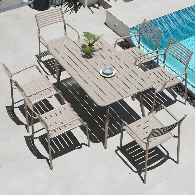 "Metal Modern Standard Height Dining Room Chair and Table Set with Chairs - Table & Chair(s) 55"L x 31"W x 29"H 6 Champagne"