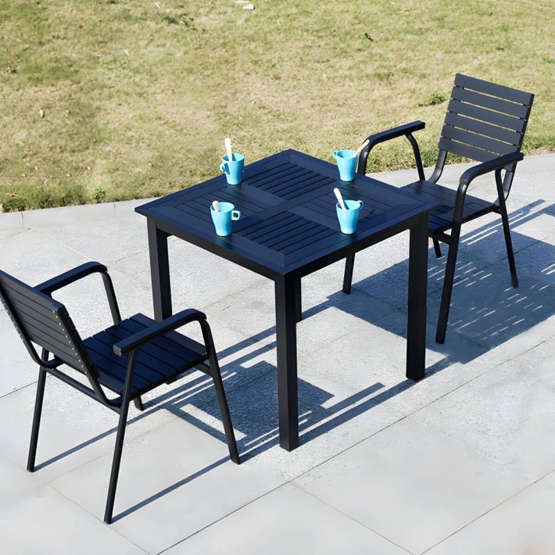 "Contemporary Wood Dining Table Set with Black Chairs for Courtyard - Table & Chair(s) 27.6"L x 27.6"W x 29.1"H 2"