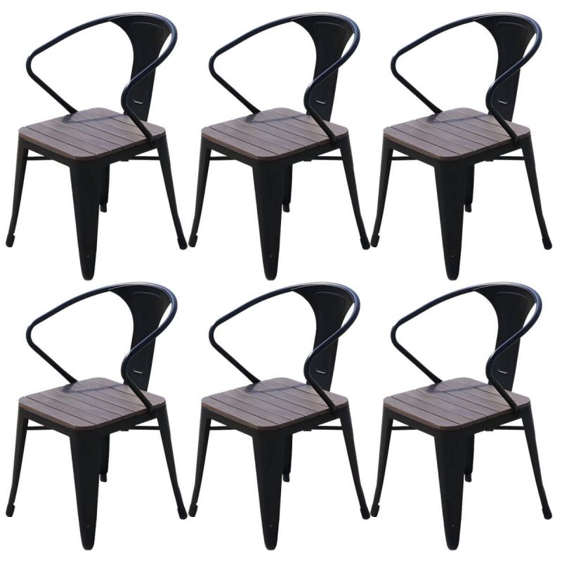 "Traditional Dining Armchair Open Back Outdoors Dining Chairs in Brown - 20"L x 20"W x 31"H 6 Piece Set"