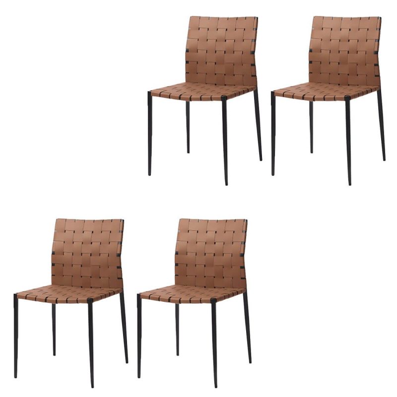 "Tropical Dining Side Chair Metal and Faux Leather Indoor-Outdoor Chair - Coffee 4 Piece Set"