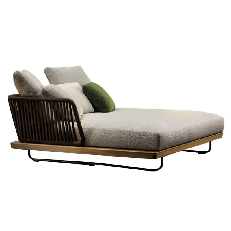"Tropical Patio Sofa Wood With Cushions Beige Fabric Water Resistant Outdoor Patio Sofa - 60"L x 64"W x 32"H"
